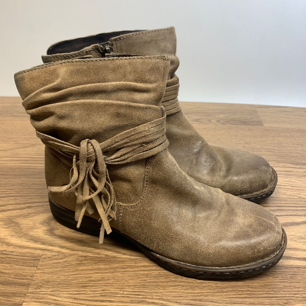 Born Cross Fringe Bootie, Brown Suede, Womens Size 8.5 M